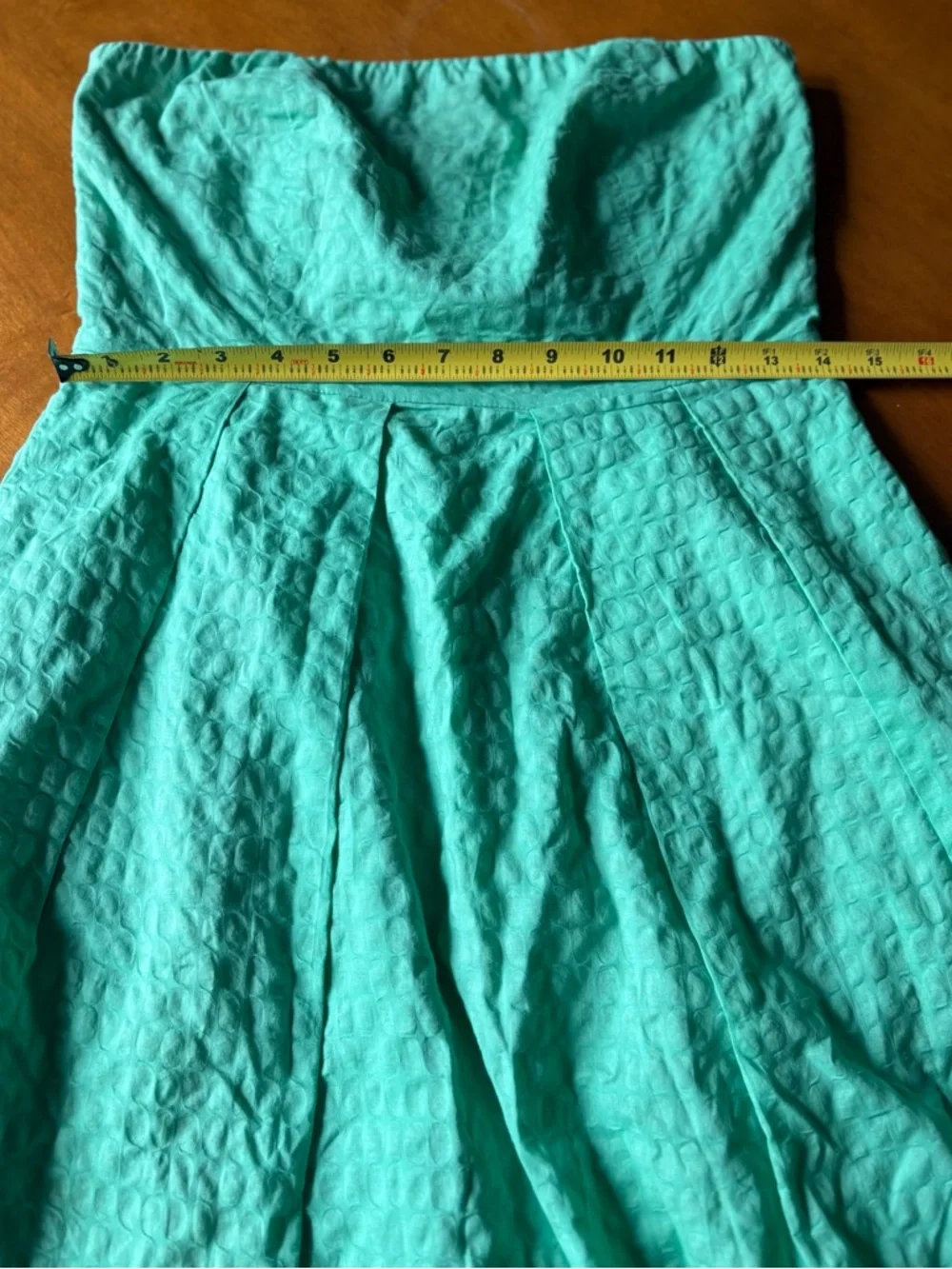 J.Crew Strapless Sea Green Teal Textured Fit Flare Dress Womens Size 4 Pockets